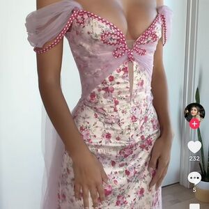 Elegant Pink Floral Off-Shoulder Dress